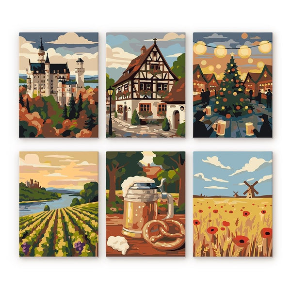 Mini Paint by numbers 6"x8" (6 pieces) - Hello Germany Figured'Art