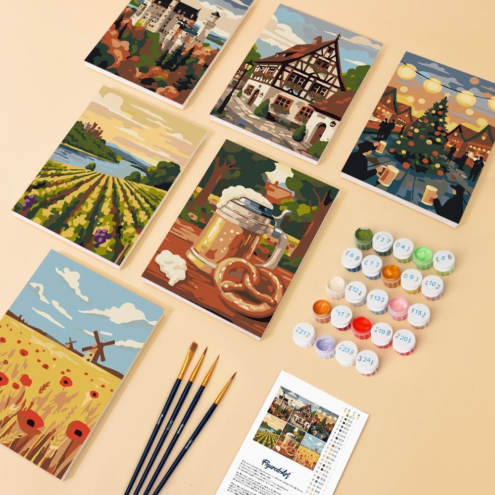 Mini Paint by numbers 6"x8" (6 pieces) - Hello Germany