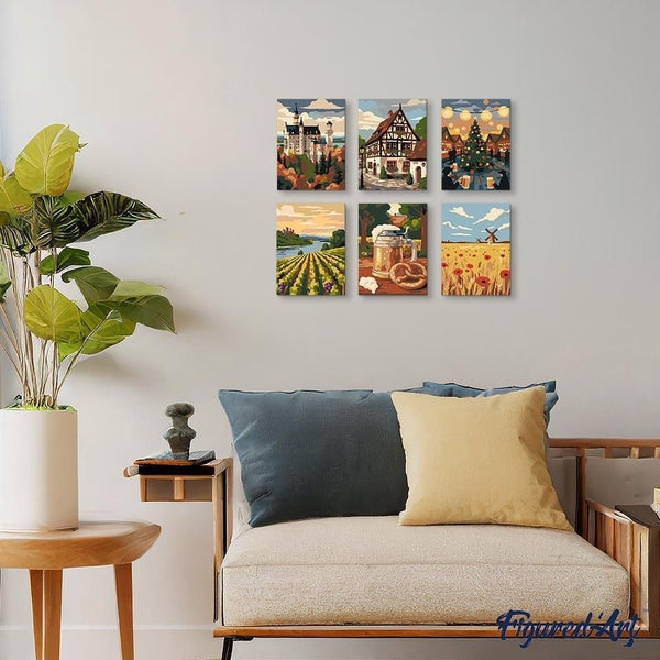Mini Paint by numbers 6"x8" (6 pieces) - Hello Germany