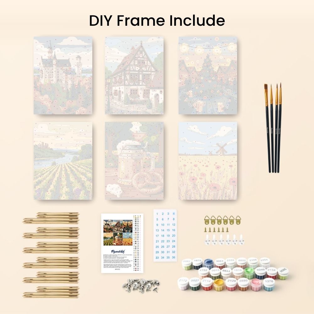 Mini Paint by numbers 6"x8" (6 pieces) - Hello Germany