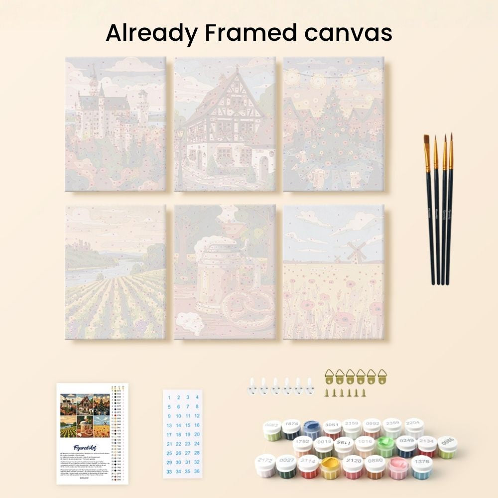 Mini Paint by numbers 6"x8" (6 pieces) - Hello Germany