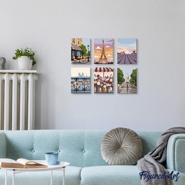 Mini Paint by numbers 6"x8" (6 pieces) - Romantic France