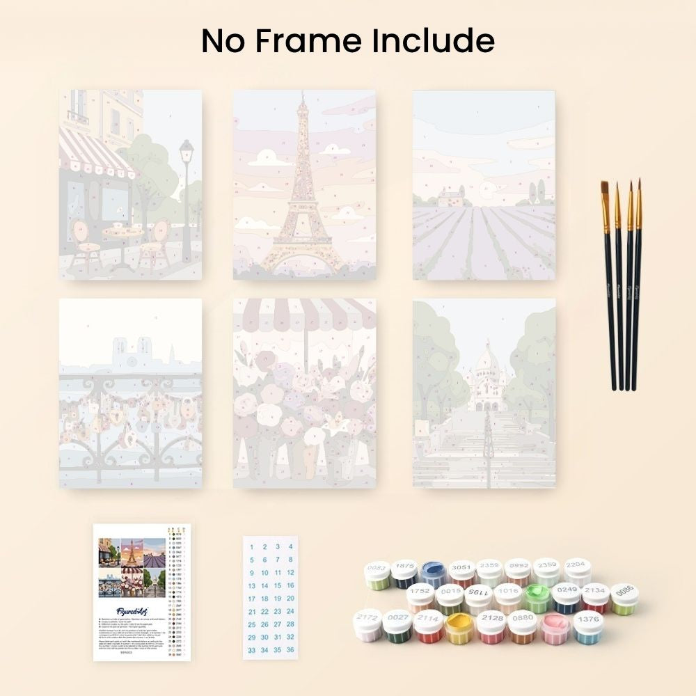 Mini Paint by numbers 6"x8" (6 pieces) - Romantic France