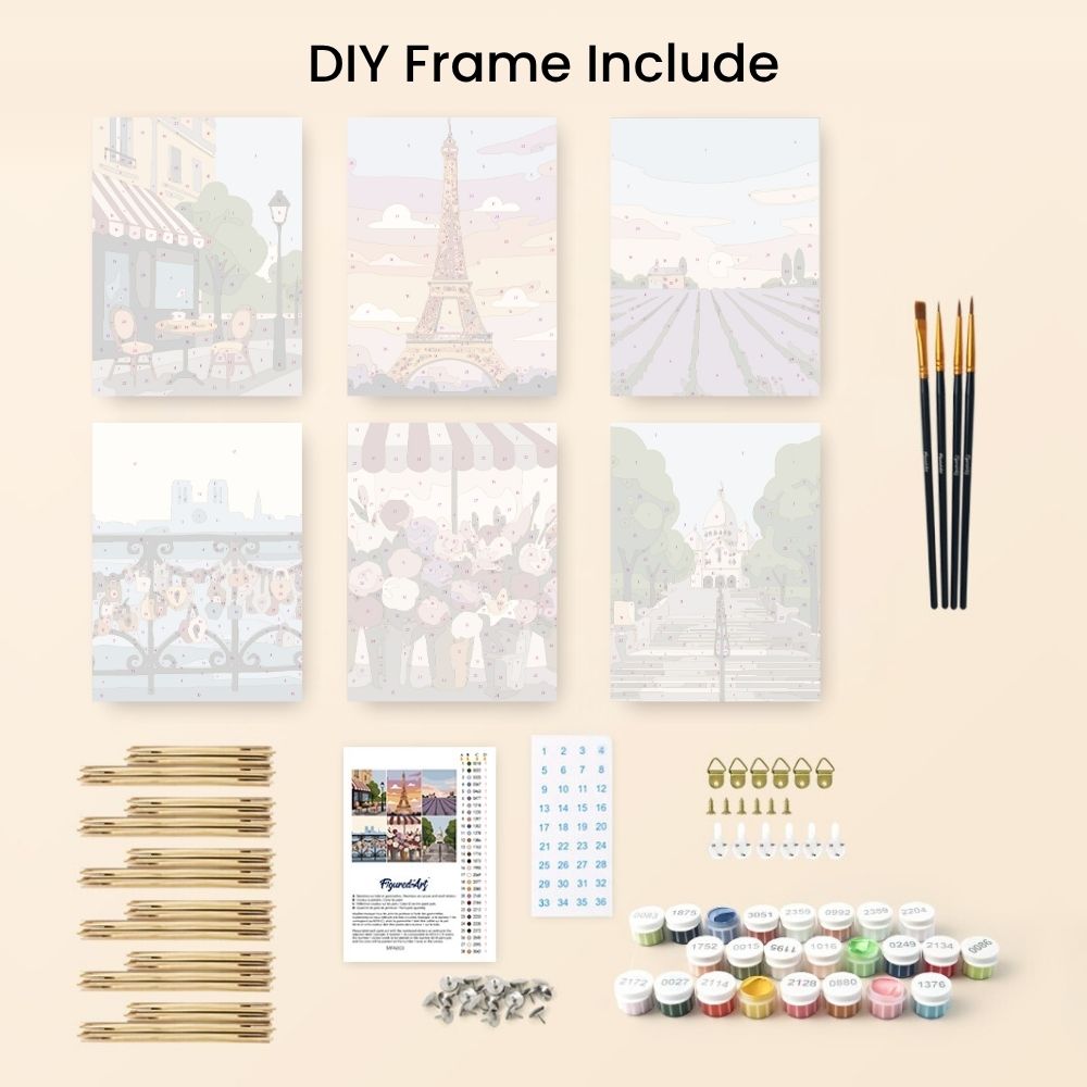 Mini Paint by numbers 6"x8" (6 pieces) - Romantic France