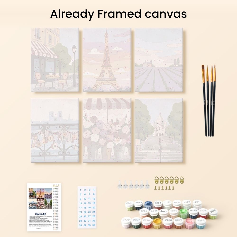 Mini Paint by numbers 6"x8" (6 pieces) - Romantic France