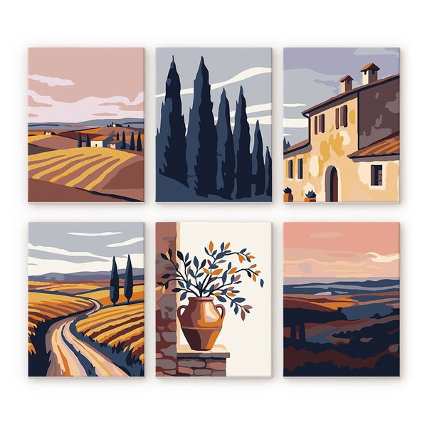 Mini Paint by numbers 6"x8" (6 pieces) - Classic Tuscany Figured'Art