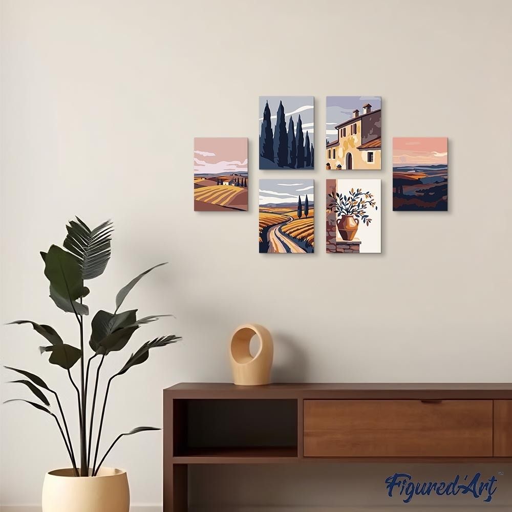 Mini Paint by numbers 6"x8" (6 pieces) - Classic Tuscany