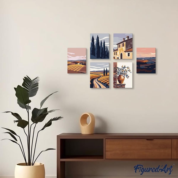 Mini Paint by numbers 6"x8" (6 pieces) - Classic Tuscany