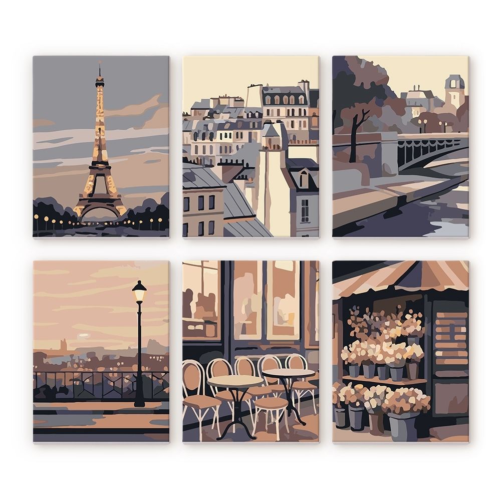 Mini Paint by numbers 6"x8" (6 pieces) - Paris Charm Figured'Art