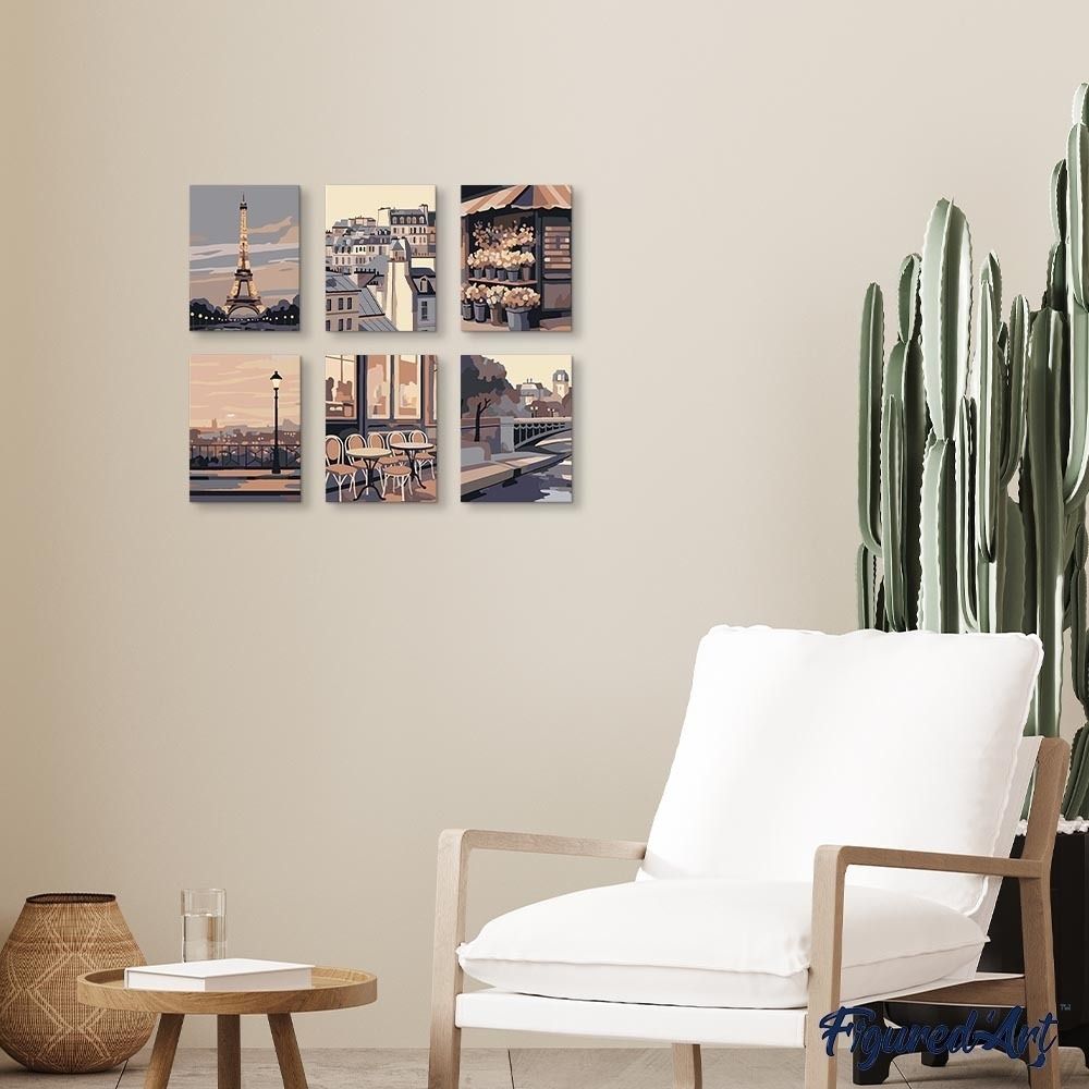 Mini Paint by numbers 6"x8" (6 pieces) - Paris Charm