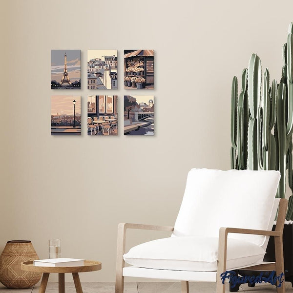 Mini Paint by numbers 6"x8" (6 pieces) - Paris Charm