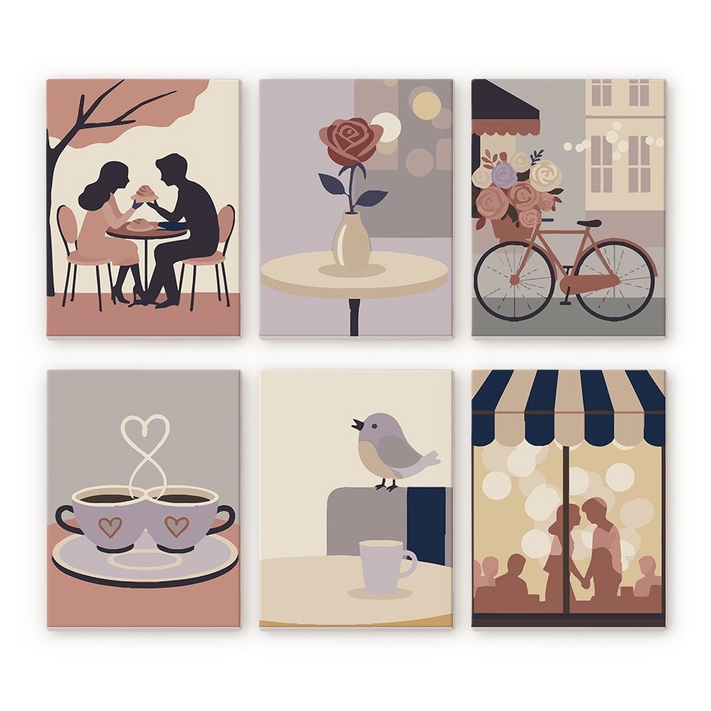 Mini Paint by numbers 6"x8" (6 pieces) - Café Romance Figured'Art