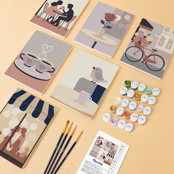 Mini Paint by numbers 6"x8" (6 pieces) - Café Romance