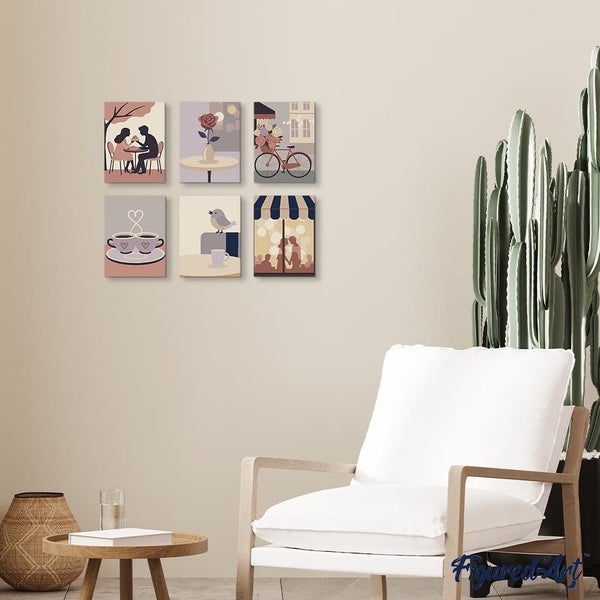 Mini Paint by numbers 6"x8" (6 pieces) - Café Romance