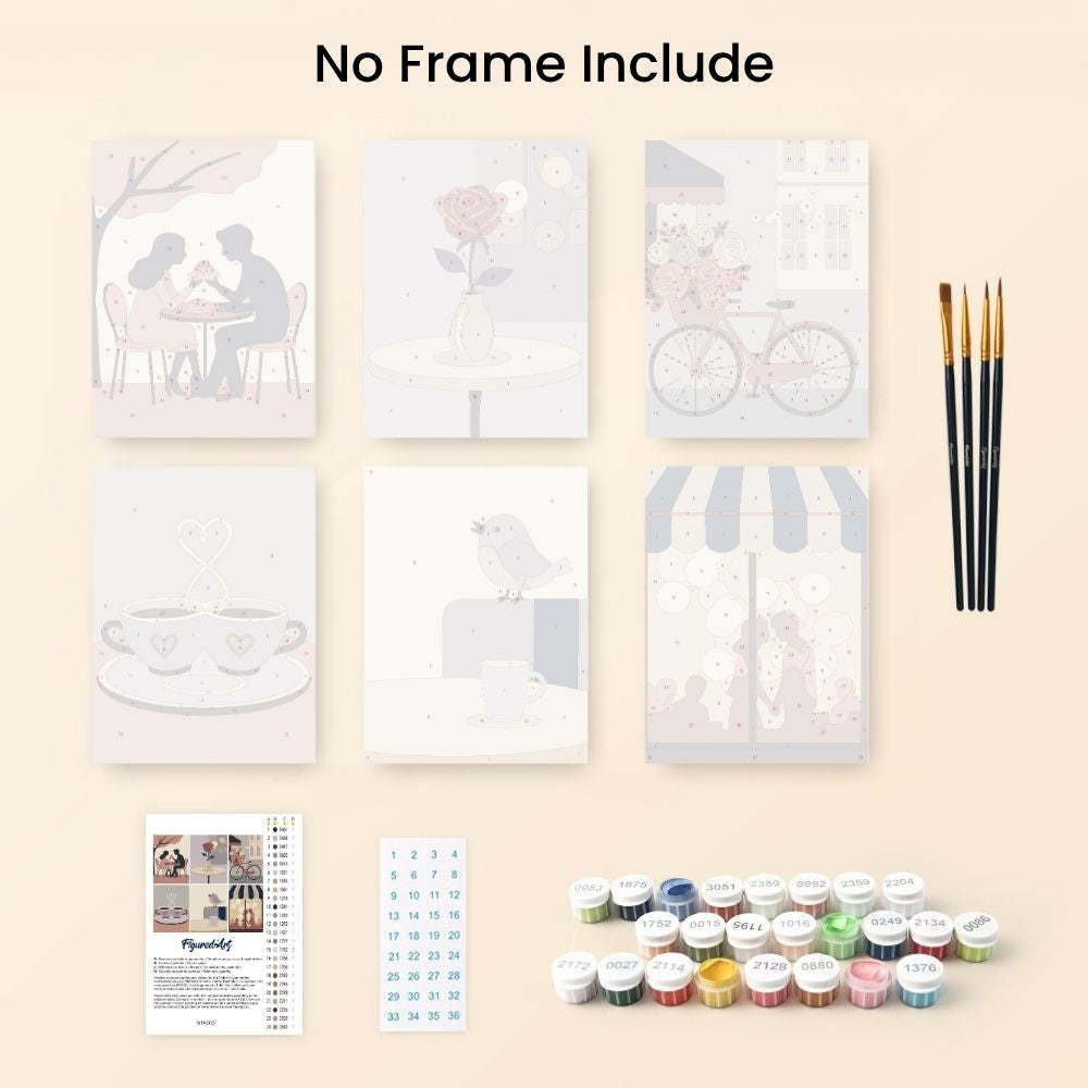 Mini Paint by numbers 6"x8" (6 pieces) - Café Romance