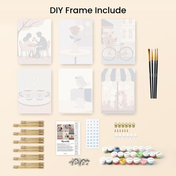 Mini Paint by numbers 6"x8" (6 pieces) - Café Romance