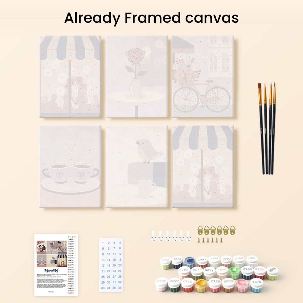 Mini Paint by numbers 6"x8" (6 pieces) - Café Romance