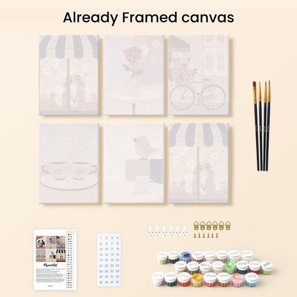 Mini Paint by numbers 6"x8" (6 pieces) - Café Romance