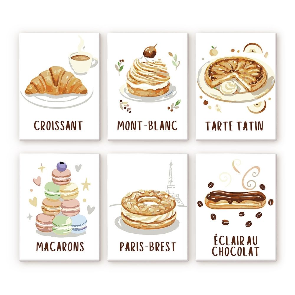 Mini Paint by numbers 6"x8" (6 pieces) - French Pastries Figured'Art