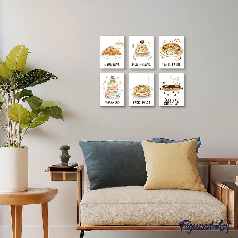 Mini Paint by numbers 6"x8" (6 pieces) - French Pastries