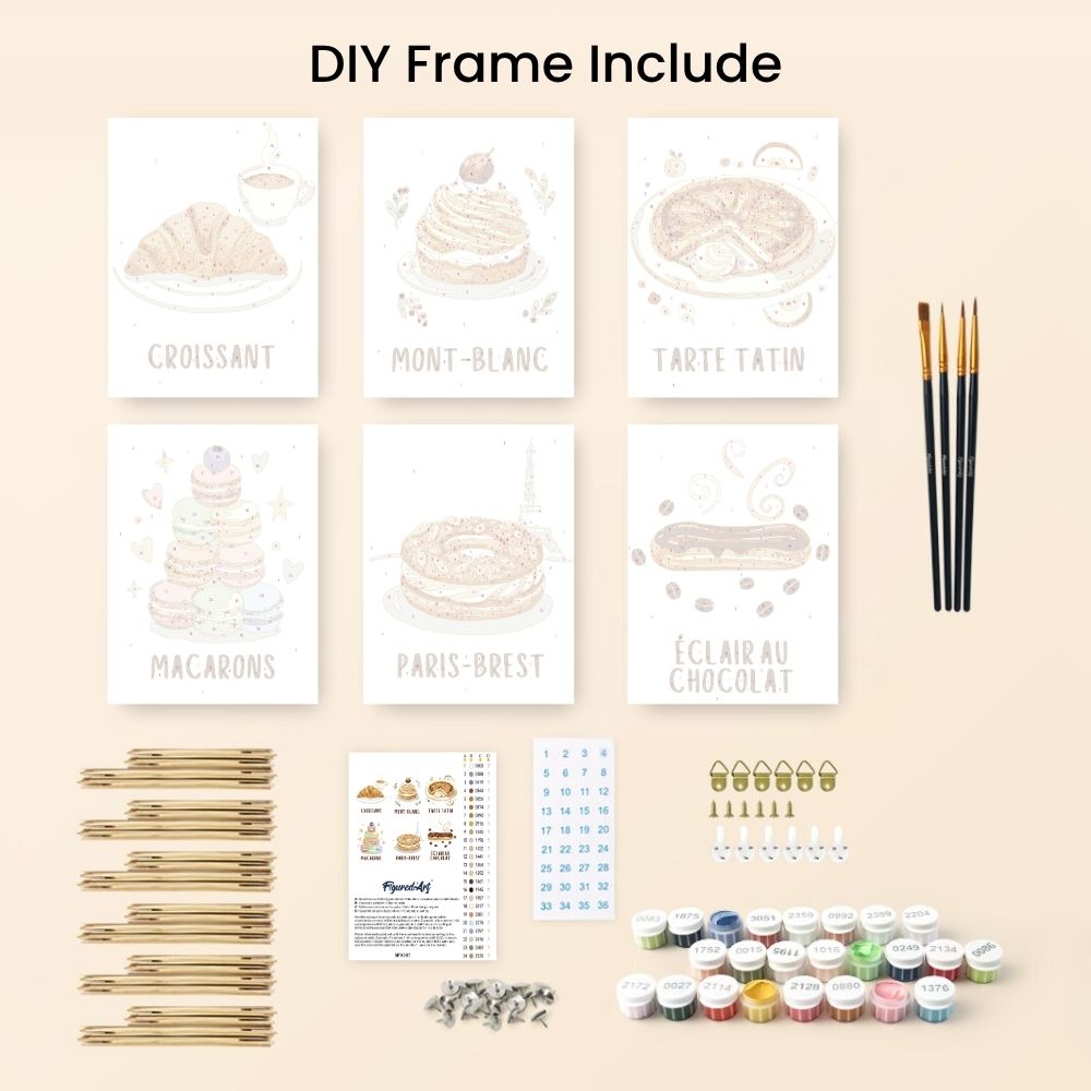 Mini Paint by numbers 6"x8" (6 pieces) - French Pastries