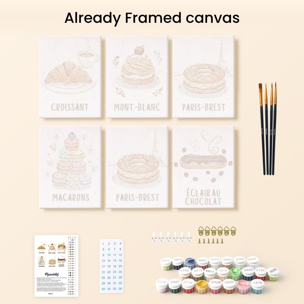 Mini Paint by numbers 6"x8" (6 pieces) - French Pastries