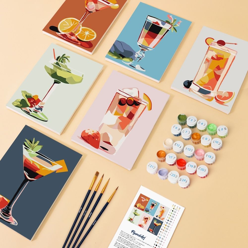 Mini Paint by numbers 6"x8" (6 pieces) - Vibrant Mixology