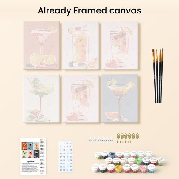 Mini Paint by numbers 6"x8" (6 pieces) - Vibrant Mixology