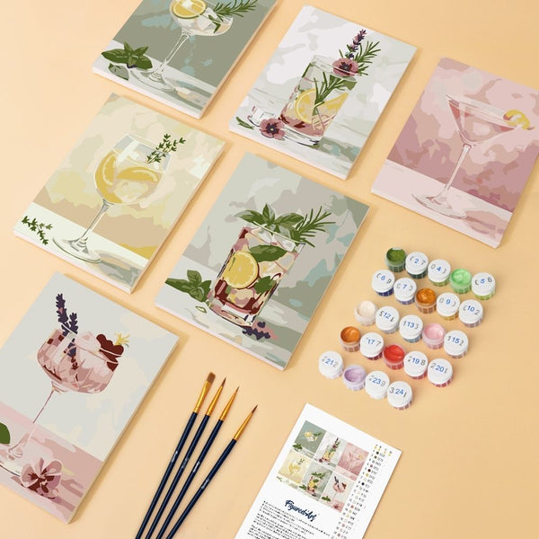 Mini Paint by numbers 6"x8" (6 pieces) - Botanical Drinks