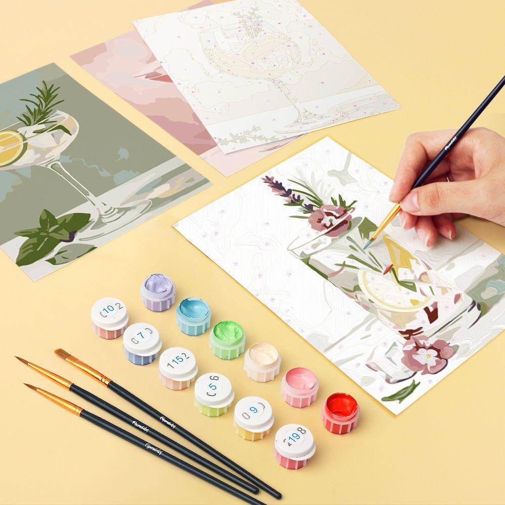 Mini Paint by numbers 6"x8" (6 pieces) - Botanical Drinks
