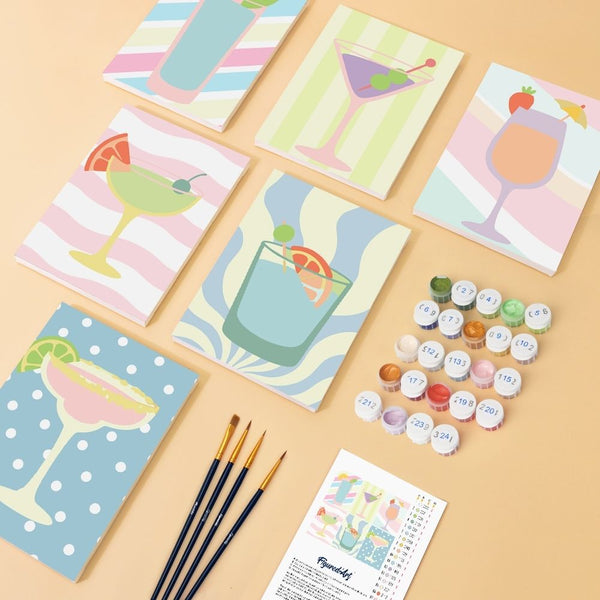 Mini Paint by numbers 6"x8" (6 pieces) - Pop Art Cocktails