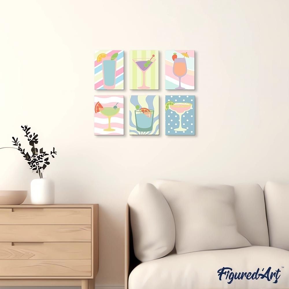 Mini Paint by numbers 6"x8" (6 pieces) - Pop Art Cocktails