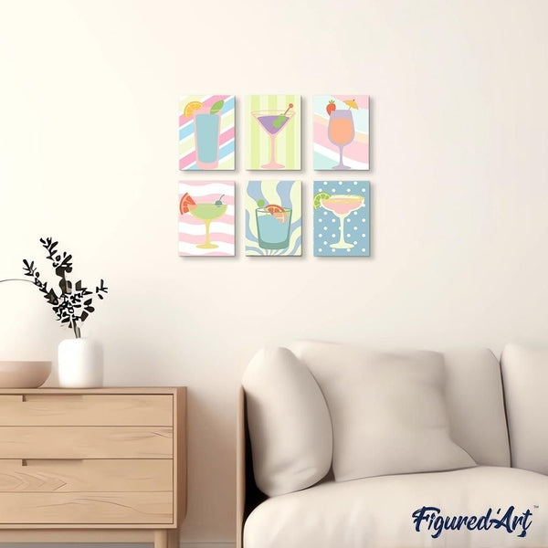 Mini Paint by numbers 6"x8" (6 pieces) - Pop Art Cocktails