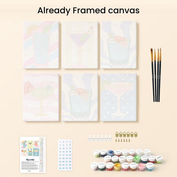 Mini Paint by numbers 6"x8" (6 pieces) - Pop Art Cocktails