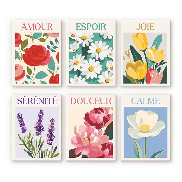 Mini Paint by numbers 6"x8" (6 pieces) - Flowers of Joy Figured'Art