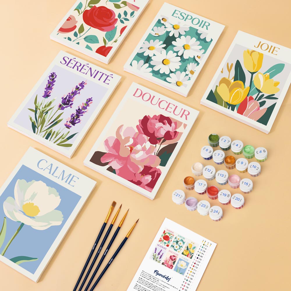 Mini Paint by numbers 6"x8" (6 pieces) - Flowers of Joy