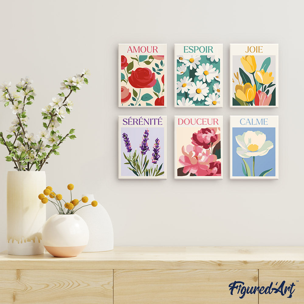 Mini Paint by numbers 6"x8" (6 pieces) - Flowers of Joy