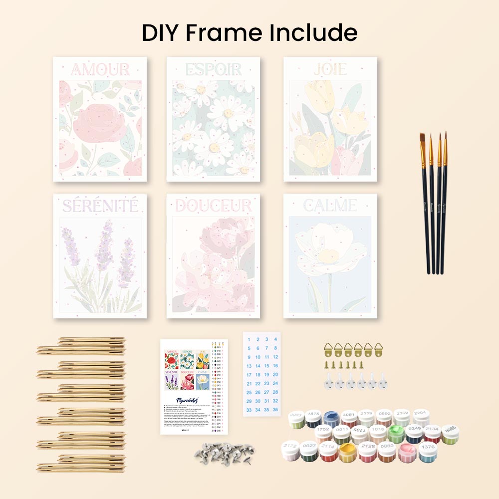 Mini Paint by numbers 6"x8" (6 pieces) - Flowers of Joy