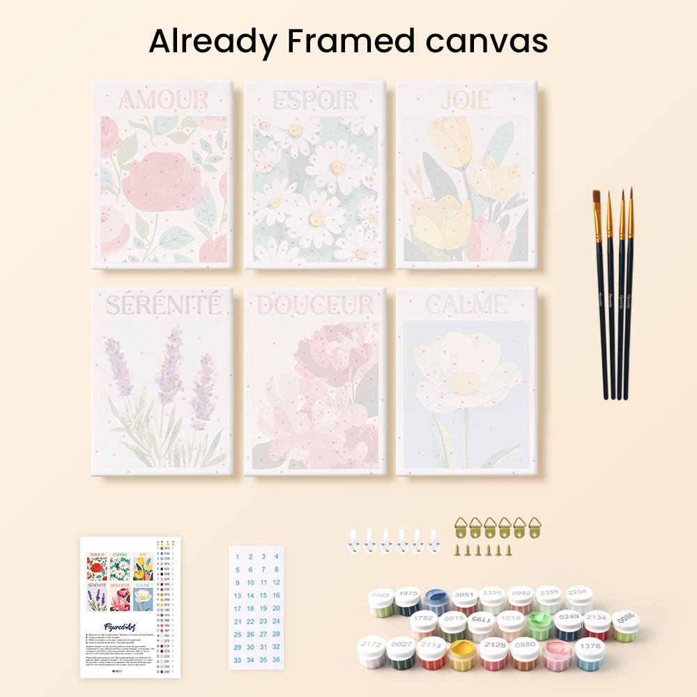 Mini Paint by numbers 6"x8" (6 pieces) - Flowers of Joy