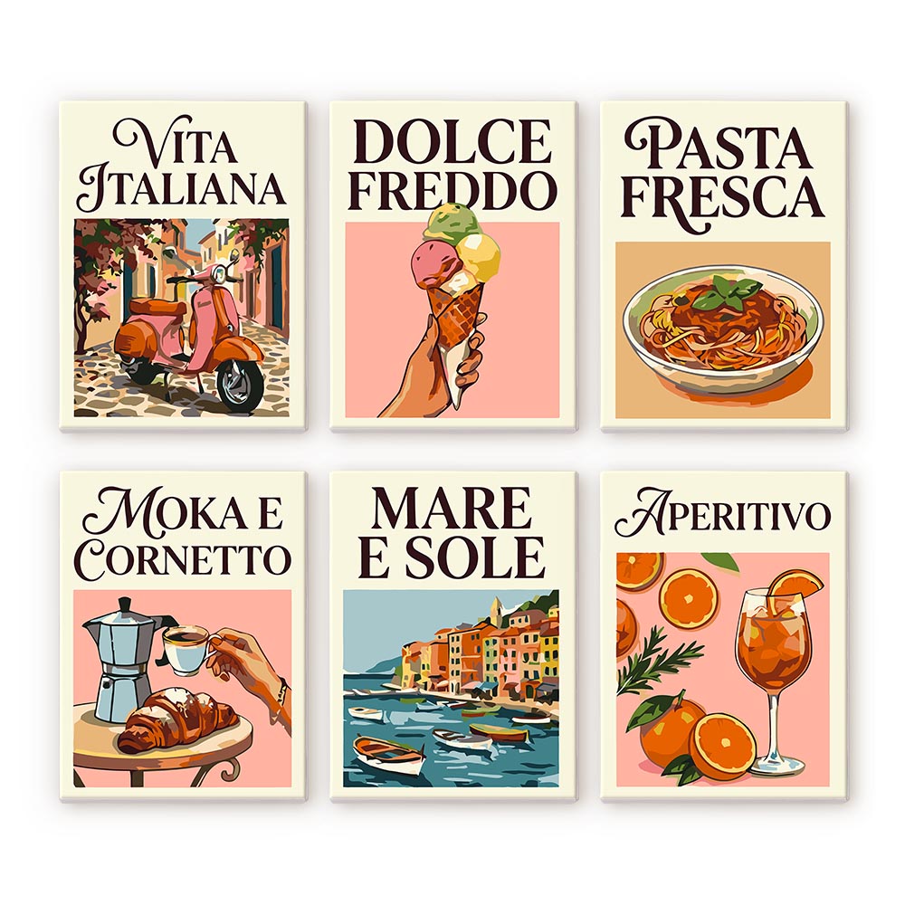 Mini Paint by numbers 6"x8" (6 pieces) - Dolce Vita Figured'Art