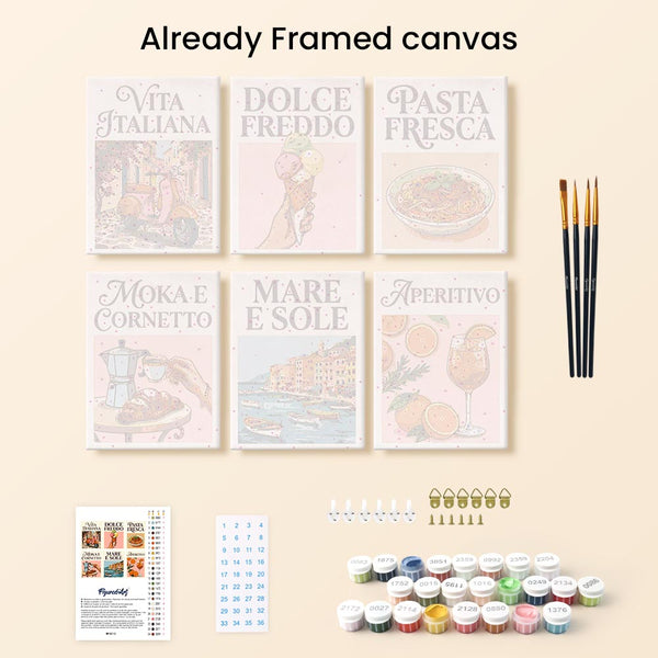 Mini Paint by numbers 6"x8" (6 pieces) - Dolce Vita