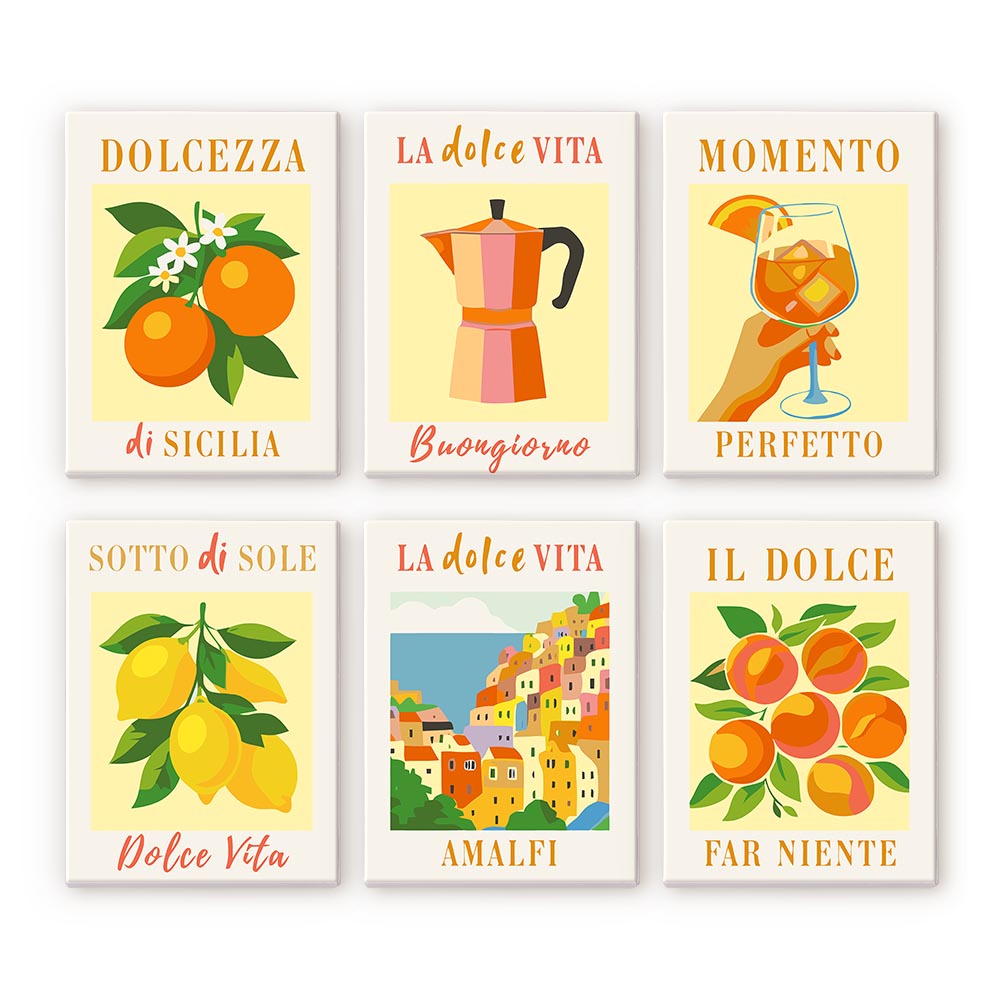 Mini Paint by numbers 6"x8" (6 pieces) - Italian Sunshine Figured'Art