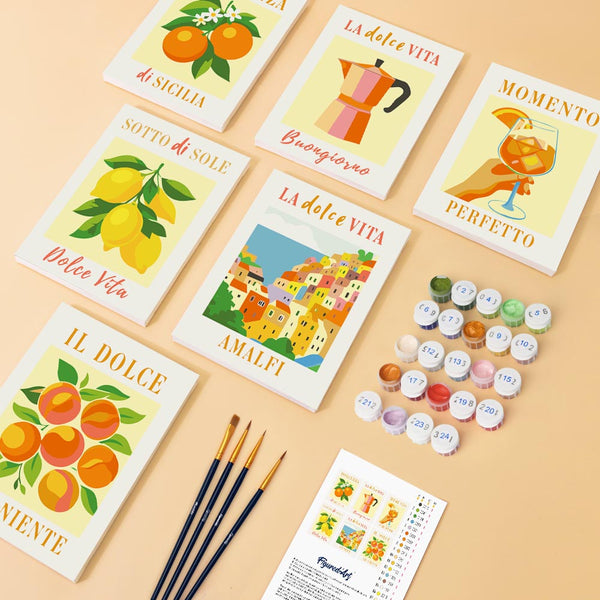 Mini Paint by numbers 6"x8" (6 pieces) - Italian Sunshine
