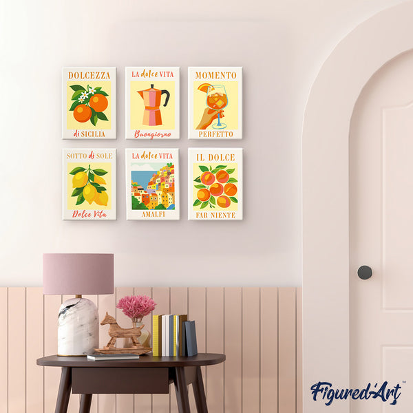 Mini Paint by numbers 6"x8" (6 pieces) - Italian Sunshine