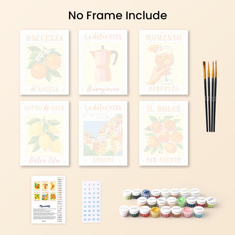 Mini Paint by numbers 6"x8" (6 pieces) - Italian Sunshine