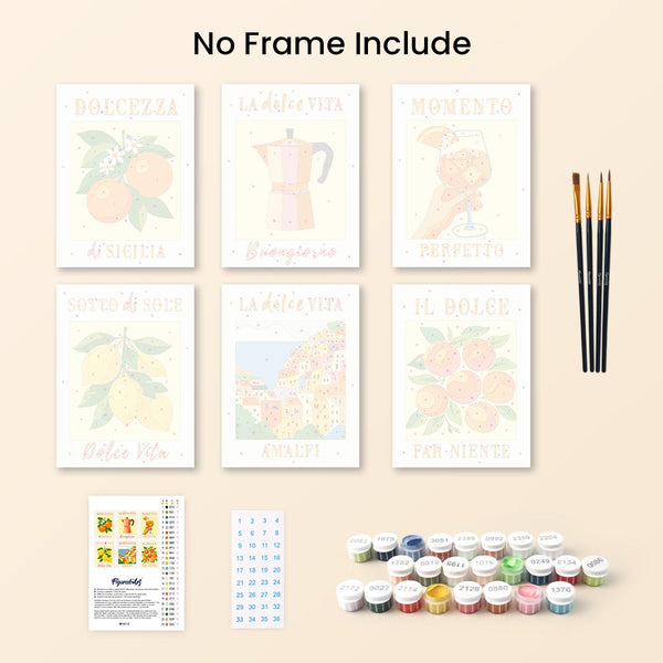 Mini Paint by numbers 6"x8" (6 pieces) - Italian Sunshine