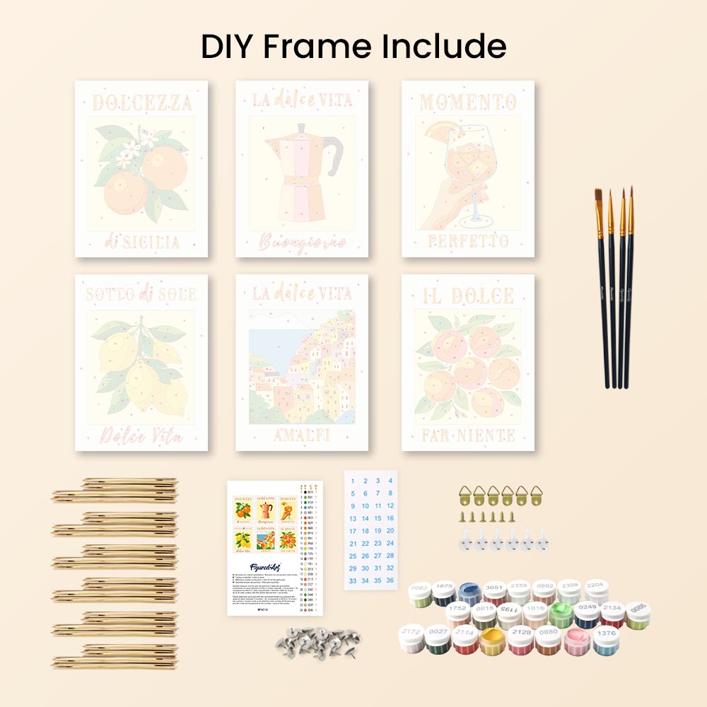 Mini Paint by numbers 6"x8" (6 pieces) - Italian Sunshine