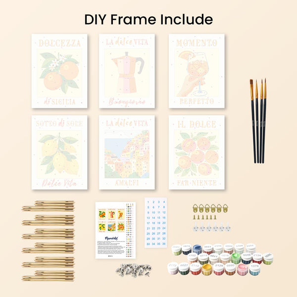 Mini Paint by numbers 6"x8" (6 pieces) - Italian Sunshine