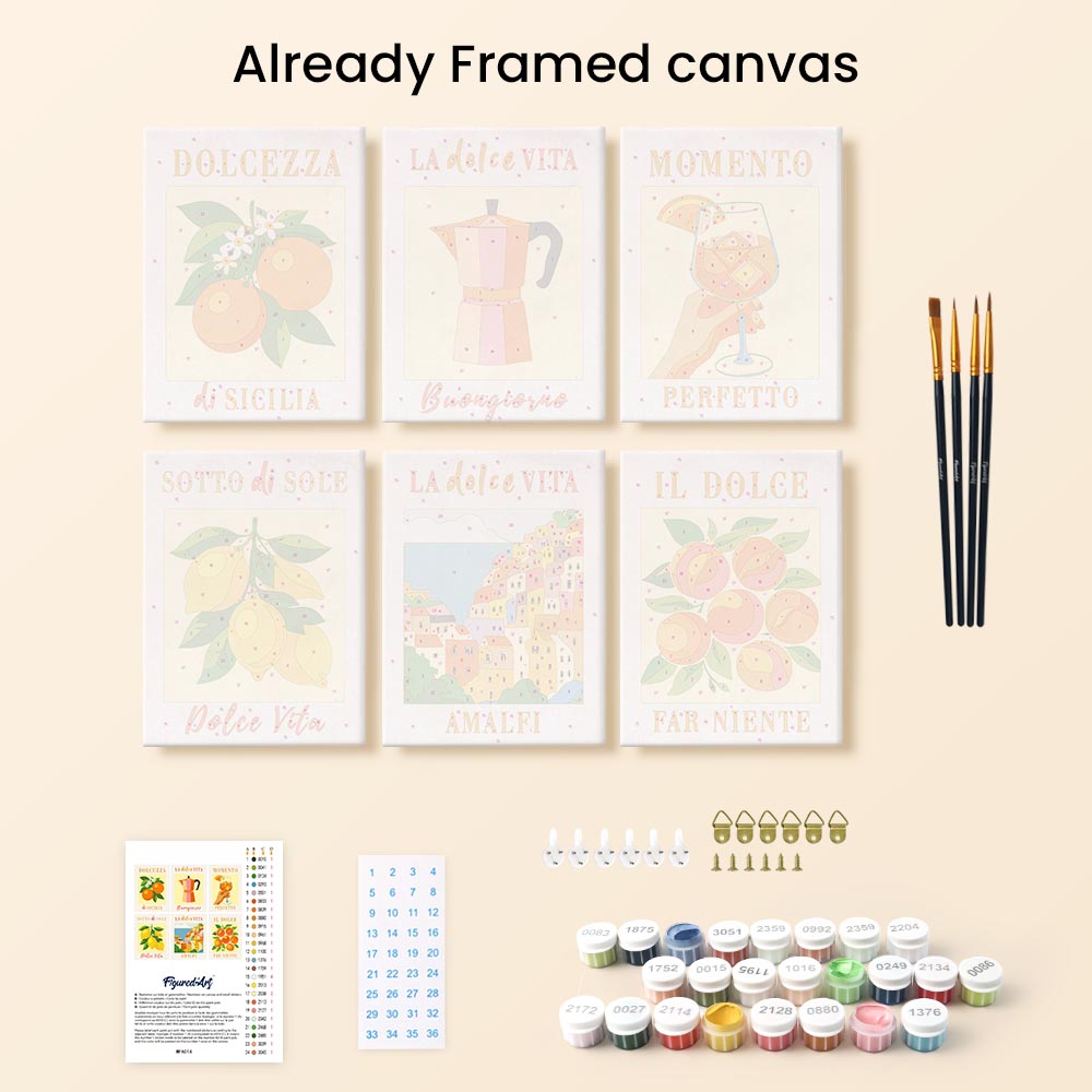 Mini Paint by numbers 6"x8" (6 pieces) - Italian Sunshine