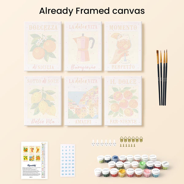 Mini Paint by numbers 6"x8" (6 pieces) - Italian Sunshine